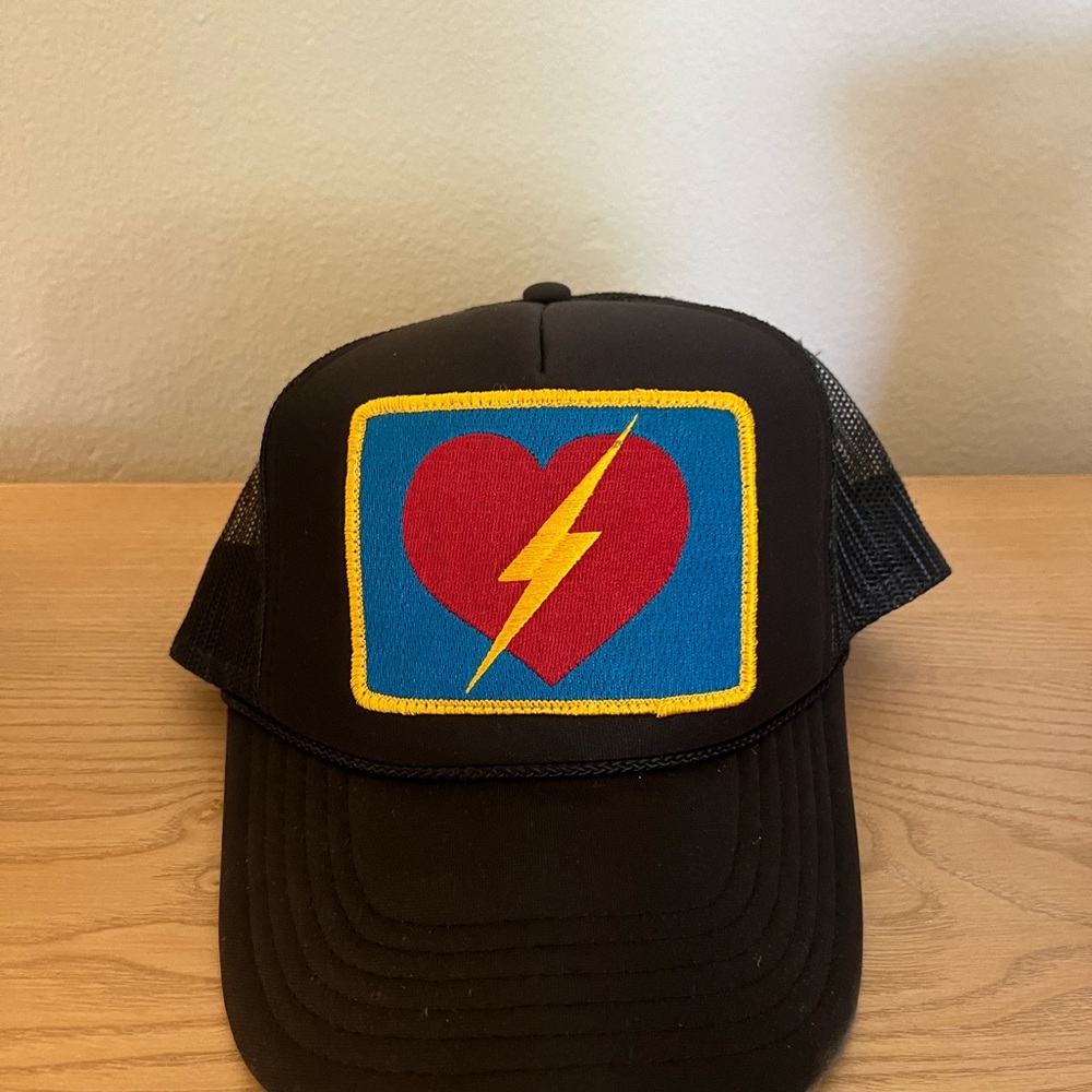 Aviator nation Black Trucker Hat with Heart and Lightning Patch